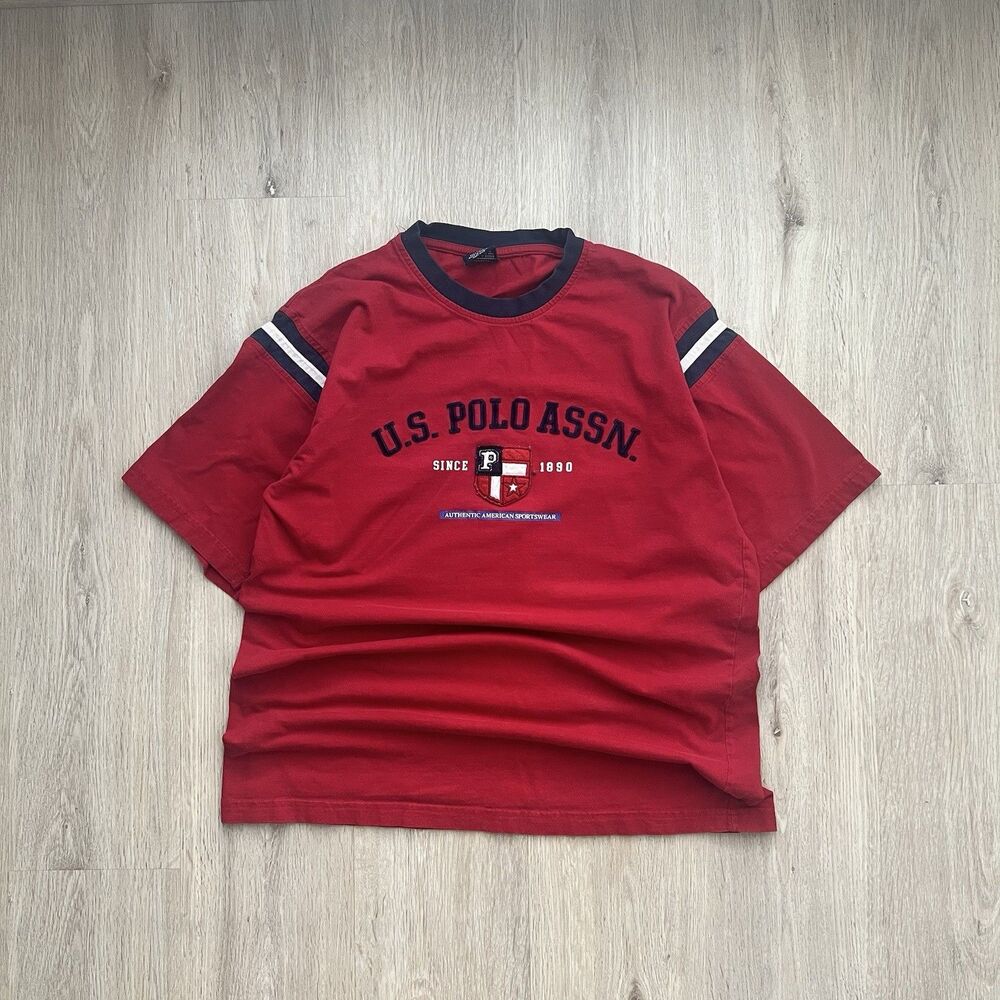 Vintage Y2K U.S. Polo Assn. T-Shirt Mens XL Red Black Graphic Logo 2000s